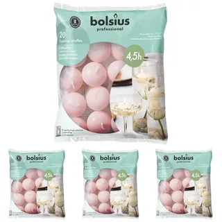 Bolsius Schwimmkerzen - Rosa - 20 Stück - Durchmesser 45 mm - Länge Brenndauer 4,5 stunden- Praffinwachs - Ohne Palmöl - Dekorative Haushaltkerzen (Packung mit 4)