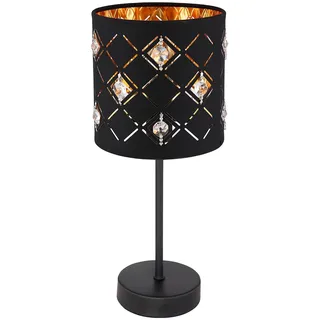 Tischleuchte Beistelllampe Wohnzimmerleuchte, Modern Stoffschirm, Tischlampe Nachttischleuchte, schwarz Textil Acryl Kristalle, 1x E14 DxH 15x35 cm
