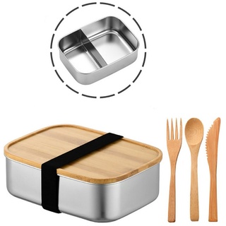 GelldG Lunchbox Brotdose Edelstahl mit 2 Fächern, Auslaufsiche Metall Umweltfreundlich silberfarben