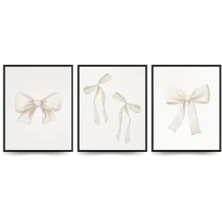 Linilioart Leinwandbild, Motiv: Adrette Schleife, 3er-Set, beige Schleife, trendig, Retro-Posterdrucke, ästhetische Bilder für Schlafsaal, Schlafzimmer, Wohnzimmer, ungerahmt (40 x 60 cm)