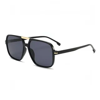 WDZAYXC Retro Übergroße Eckige Sonnenbrille für Damen und Herren,Modische Oversize Brille für den Alltag,UV400-Schutz (Schwarz/Schwarz) - Einheitsgröße