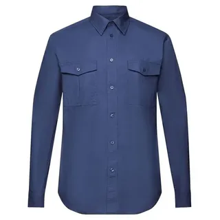 Esprit Langarmhemd Utility-Hemd aus Baumwolle blau