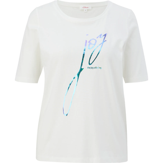 s.Oliver - T-Shirt mit glänzendem Print, Damen, creme, 36