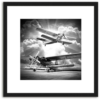 artissimo Bild mit Rahmen Bild gerahmt 30x30cm / Design-Poster inkl. Holz-Rahmen / Wandbild, Schwarz-Weiß Zeichnung: Flugzeuge III schwarz