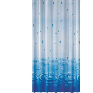 Ekershop Anti Schimmel & Bakteriell EDLER Textil Duschvorhang 240 x 200 cm EINTEILIG Blau Wassertropfen inkl Ringe