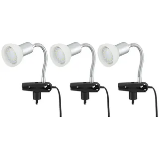 etc-shop LED Klemmleuchte, LED-Leuchtmittel fest verbaut, Warmweiß, LED Tischleuchte weiß Klemmlampe mit Stecker Flexo Schreibtisch 3x silberfarben