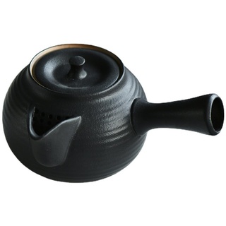 BURLOE Japanische Teekanne Keramik, 600Ml Traditionelle Porzellan Einhandkanne Handgefertigt Großes Kanne mit Seitlichem Griff Tee-Sieb Nicht Glasiert,Schwarz