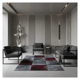 KADIMA DESIGN Karo Elegant Kurzflorteppich 160 x 230 cm Rot