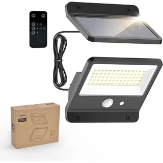 Philips Solarlampen für Außen 6500K LED, Solarbetriebener Fluter mit PIR-Bewegungsmelder, Fernbedienung mit 5m Kabel, IP65 Wasserdicht, 3 Modi (1 Stück)