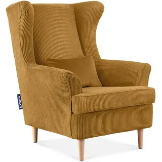 KONSIMO® Ohrensessel STRALIS Sessel, skandinavischer Stil, hergestellt in der EU, zeitloses Design gelb