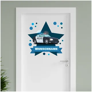 Finest Folia personalisierbarer Türaufkleber Wandtattoo Kinderzimmer für Tür Wand Mädchen Jungen Wandaufkleber mit Wunschname Wunschtext Türschild Aufkleber selbst gestalten (02 Polizeiauto)