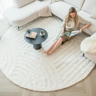 FRAAI | Home & Living Teppich Skandinavisch Rund - Lova Arches Creme - Ø 240 cm - Einfarbig - Modern, Skandinavisch - Wohnzimmer, Esszimmer, Schlafzimmer - Fellteppich