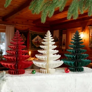 SUNBEAUTY 3 Stück Weihnachtsbaum Deko Tannenbaum 3D Papier Waben Christmas Baums