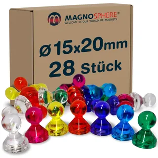 Magnosphere Mini Magnete für Pinnwand, Kühlschrank oder Whiteboard, Ø 15mm, 28 Stück, Bunt, Neodym