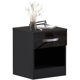 Amazon-Marke – Movian Nachttisch mit 1 Schublade, Hochglanz, schwarz, 47 x 40 x 36 cm