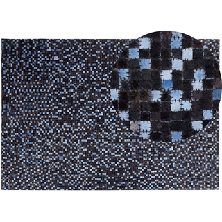 Teppich Kuhfell braun / blau 160 x 230 cm Patchwork Kurzflor IKISU