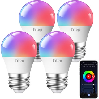Fitop Alexa Glühbirne G45 E27 4.9W 470LM Smart WLAN LED Lampe Dimmbare Mehrfarbige und Warmweiß-Kaltweiß Birne,App Steuern Kompatibel mit Alexa/Google Home,Sprachsteuerung, 4 Stück