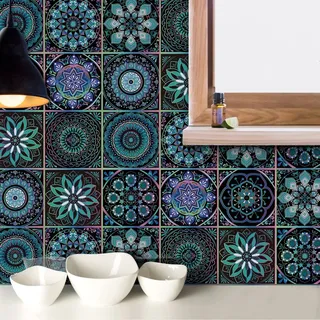 HORIWE Mandala Fliesenaufkleber 20 Stück Retro Dünn Wandfliese Aufkleber | Wasserdicht & ölabweisend Fliesensticker Selbstklebende Fliesen Tapete Wandaufkleber für Küche,Schrank,Möbel,Tisch,Badezimmer