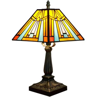 NUODITOS Tiffany Tischlampe Bernstein Braun Glasmalerei Lampe Mission Style Antiker Schreibtisch neben Leselampe für Büro Haus Wohnzimmer Schlafzimmer
