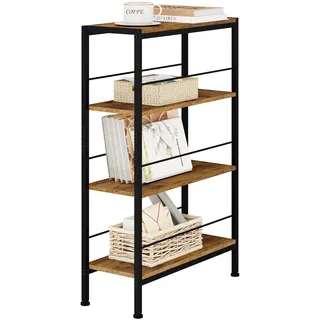 WOLTU Regal, Nischenregal mit 4 Ebenen, Küchenregal Gewürzregal stehend, Standregal Leiterregal schmal, für Küche Wohnzimmer, Holzwerkstoff Metall, Vintage Braun Schwarz, 50x78x20 cm, RGB52shm