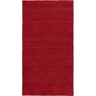 DEKOWE Wollteppich Lindsay, rechteckig, Höhe: 12 mm, Handweb Teppich, Kurzflor, reine Wolle, handgewebt rot 65 cm x 130 cm x 12 mm
