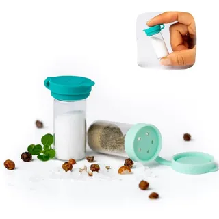 LEKKABOX Salzstreuer Mini 5ml Salzstreuer To Go, 2er Set - Salty kleine aus Glas mit Deckel, Aus Glas und extra klein, nur 4,4 cm – auch ideal für Zucker & Zimt! blau