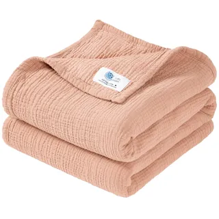 lulumoon Musselin Babydecke Baumwolle – Atmungsaktive Decke Neugeborene | Weiche Spielmatte & Schlafdecke für Kleinkinder, Mädchen & Jungen, Pucktuch für Babys 120x120cm (Rosa)
