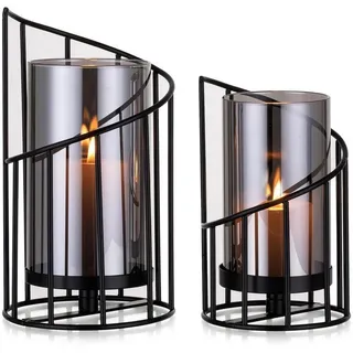 luxuskollektion Windlicht Glaszylinder Kerzenhalter Metallboden Schwarz