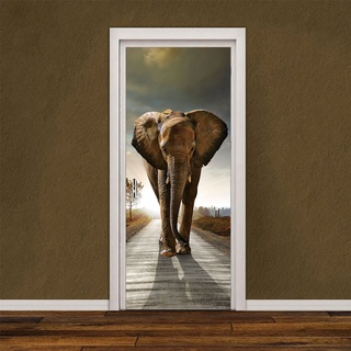 WWQAYZ Türfolie Selbstklebend Afrika & Elefanten Türaufkleber Türtapete Selbstklebende 3D Wohnzimmer Schlafzimmer Wasserdicht Fototapete Türfolie Poster Tapete 77x200 cm