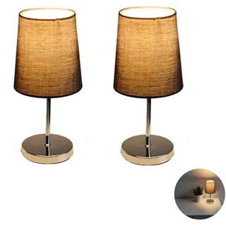Lichthandel Hoch LED Nachttischlampe moderne Tischlampe E14 Tischleuchte Schreibtischlampe Stoffschirm Bürolampe Leselampe Lampe Fensterbank incl. 3W LED (Grau konisch)