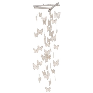 Boltze Windspiel Sanela (Schmetterlinge, natürliche Farben, schöne Klänge, Höhe 60 cm, aus Treibholz / Capiz) 2034501