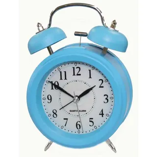 Eurotime Doppelglockenwecker, Glockenalarm und Blaue LED-Beleuchtung, Kunststoffgehäuse und Echtglas, geräuscharmer Wecker, kein Ticken, mit Weckwiederholung, 22041