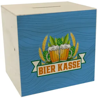 Bier Kasse Spardose aus Holz mit Hopfen und Ähren Bierkasse als Trinkgeldkasse für Bierliebhaber Bier Sparschwein Hausbar Sparbüchse Alkohol cool