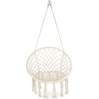 4FIZJO Hängesessel Boho, Makramee hängesessel, Garten schaukel, Hängekorb, Schaukelkorb, Therapieschaukel Kinder, Hängesessel Indoor & Outdoor, Hängesitz Patio-Rasen, Maximale Belastung 125 kg, Beige