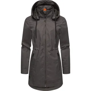 Ragwear Damen, Übergangsjacke leichte Jacke lang wasserdicht mit abnehmbarer Kapuze Dakkota II Dark Grey Melange Gr. M (38), grau (dunkelgrau), Obermaterial: 100% Polyester. Innenfutter: 100% Polyester, tailliert ca.