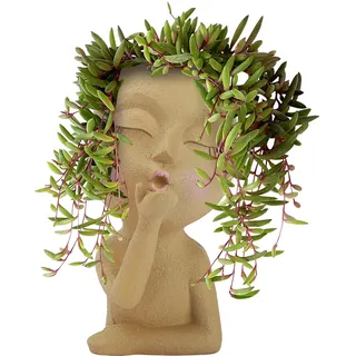 Blumentopf-skulptur Aus Kunstharz, Gesichtsdeko – Gartentopf-mannequin-gesicht Aus Kunstharz Mit Abflussloch, 18 Cm