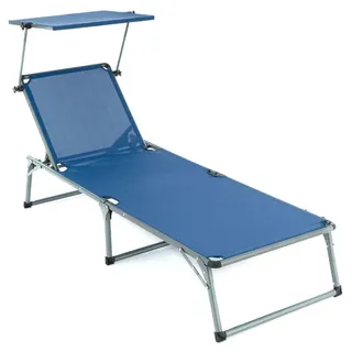 XXL Sonnenliege mit Sonnendach blau 192x66x31 cm Alu Campingliege klappbar