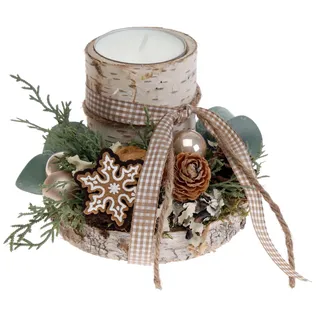 Adventsgesteck Birkenholz mit 1 Teelicht, Natur CreaFlor Home