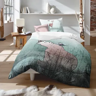 Fleuresse Renforcé Bettwäsche Elba Ella türkis 135x200 cm + 80x80 cm - blau;beige