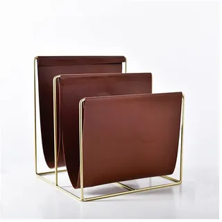 GLigeT Aktenmagazinhalter Nordic Modern Metal Leather Magazine Storage Rack Desktop-Ordnerhalter Zeitungsständer, tragbares Bücherregal for Zuhause, Büro, Bibliothek Zeitschriftenhalter