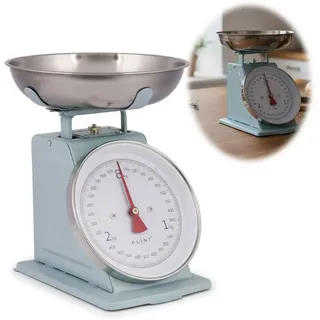 LS-LebenStil Küchenwaage Vintage Backwaage Retro Blau Manuelle Waage mit großem Ziffernblatt, (Manuelle Analoge Backwaage großes Ziffernblatt, 2-tlg., mit 1L Edelstahl Schüssel ohne Batterie / Strom Küche Waage), 3kg Skala mit großer Rührschüssel blau