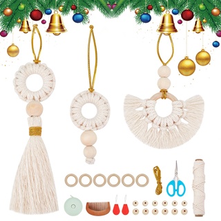 FREEBLOSS 6 Set Weihnachten Makramee Kit für Anfänger Weihnachts Ornamente mit Anleitung Weihnachtsbaum Hängende Ornamente für Urlaub Wandbehang
