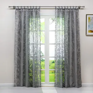 Heichkell Voile Gardinen mit Kräuselband Grau Transparent Vorhang mit Ausbrenner Design Wohnzimmer Gardinenschal 1PC Store BxH 140x175cm Grau