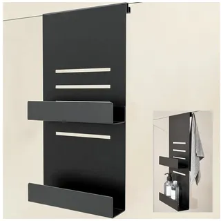 doporro Duschablage zum Hängen, für Glasduschtüren Duschwände, höhenverstellbar mit 3 Haken, Shampoo Halterung für Dusche, Duschkorb Schwarz Oryne-01