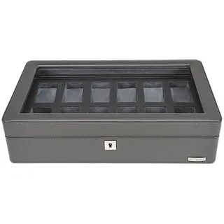 WINDROSE Schmuckkoffer Watch Box, aus echtem Leder grau