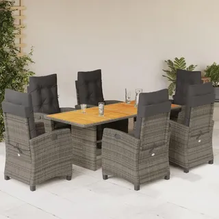 Keyroto Polyrattan Sitzgruppe mit 6 Gartenstuhl Hochlehner Verstellbar Garten Essgruppe 6 Personen Rattan Gartenmöbel Set Garten Essgruppe Gartengarnitur Sitzgarnitur Grau Type-137