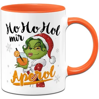 Miss Grinch Tasse - Ho Ho Hol mir Aperol - Weihnachtstasse lustig für Frauen - Kaffeetasse mit Spruch für Weihnachten - Geschenk für Kollegin - Aperolgeschenke (Orange)
