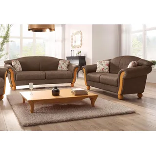 Polstergarnitur HOME AFFAIRE "Milano, bequem durch Federkern, Landhaus Stil, geschwungene Armlehnen", braun, H:83cm T:81cm, Sitzmöbel-Sets, 2-Sitzer und 3-Sitzer