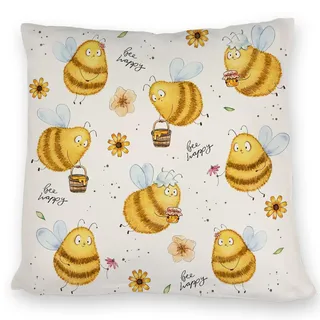 speecheese Pummel Biene Kissen mit Spruch Bee Happy EIN bequemes DekoKissen für die Couch Frauen Geburtstag Kuscheliger Kissen bezug Hummel Bedruckt Inlay Motiv Sofa Honig Frühlings niedlich