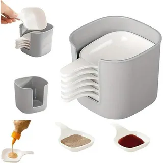 7-teiliges Plastik-Dip-Schälchen-Set mit Aufbewahrungsbox - inklusive 6 Schälchen für Dip-Saucen und einem Halter, Mini-Dip-Schälchen mit Griff... - Weiß